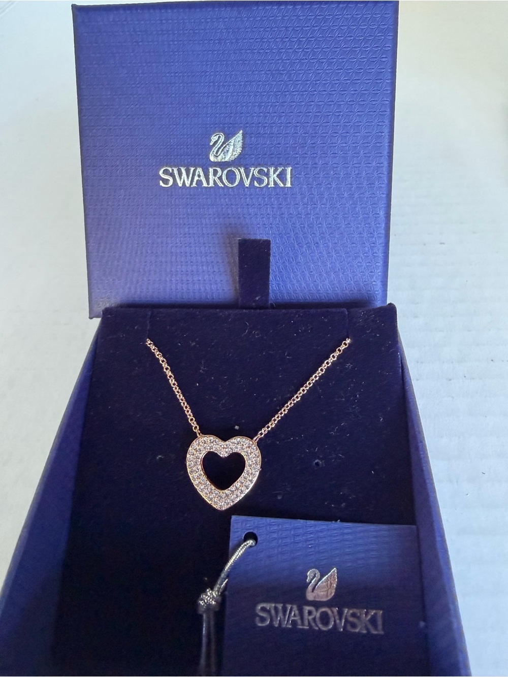 Swarovski Rose Gold Double Heart Pendant Necklace with Clear Crystals NWT - Picture 5 of 8